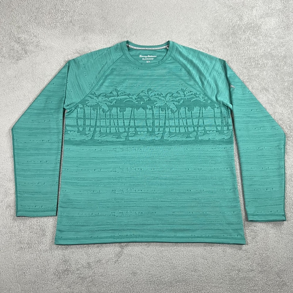 Tommy Bahama Shirt Mens Small Green Island Zone Tropic Print Tee Palm Trees